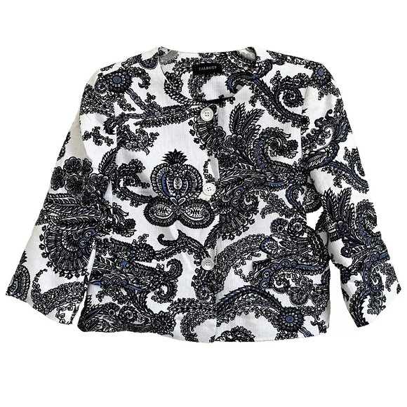 Talbots Paisley Cotton Blend Crop Jacket Blazer 6 Boxy Collarless Office - Picture 1 of 8